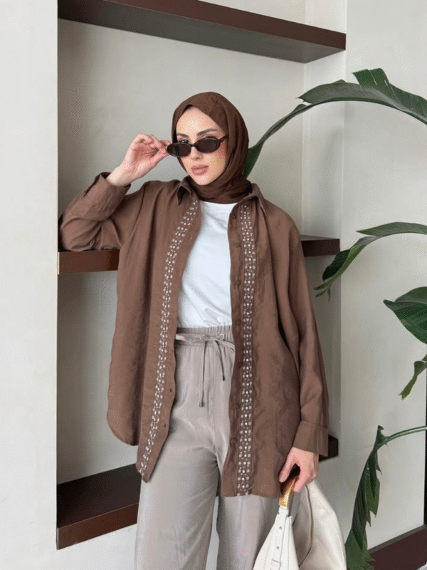İşlemeli Gömlek Tunik – Kahve