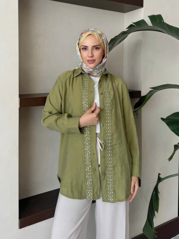 İşlemeli Gömlek Tunik – Yeşil